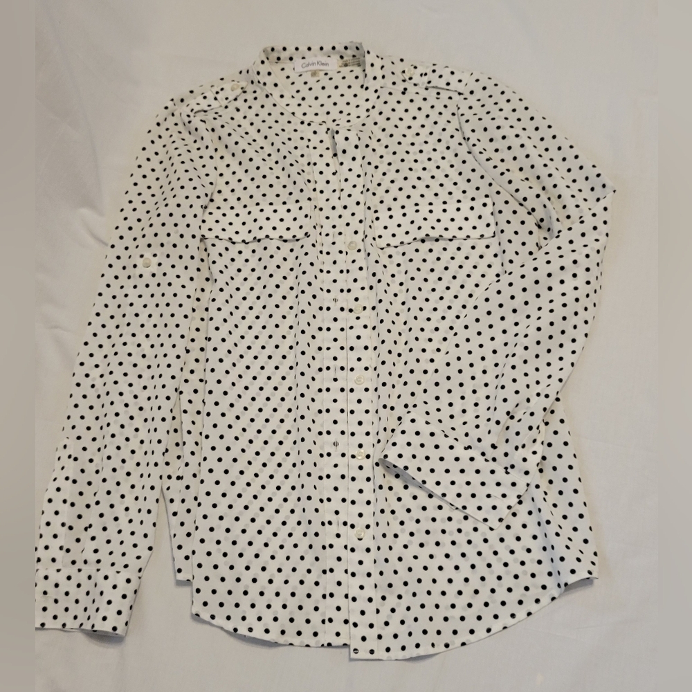 Calvin Klein button down poka dot blouse